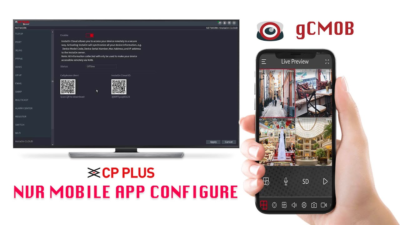 CPPLUS NVR Mobile app setup, Gcmob app INSTAON CLOUD function enable for NVR Live access | Part 6