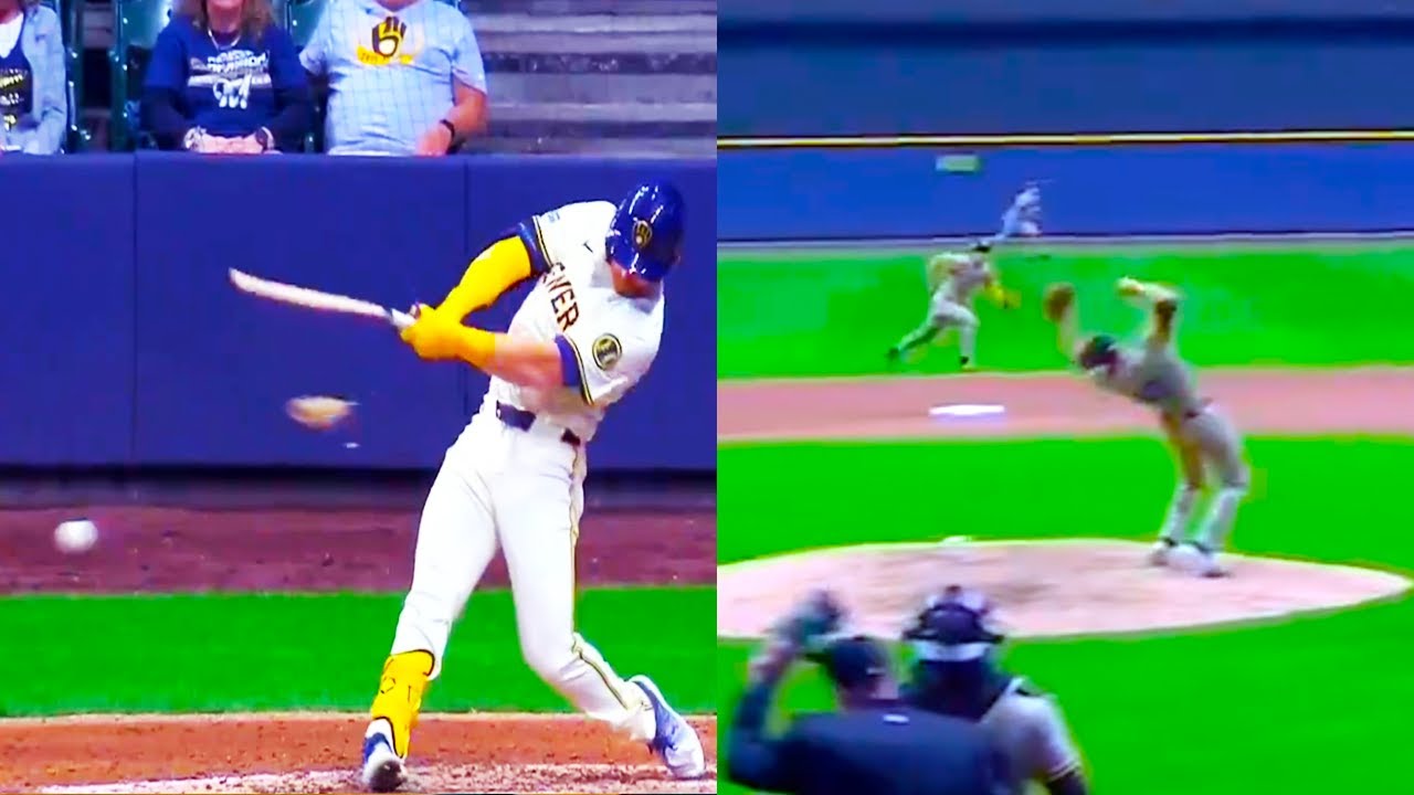 Oliver Dunn Breaks Bat and Almost Hits Stephen Kolek (FULL CLIP) Brewers vs Padres | MLB Highlights