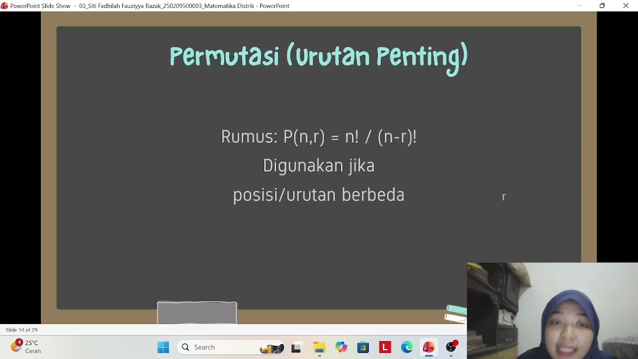Presentasi Himpunan dan Kombinatorika oleh Siti Fadhilah Fauziyya Razak, NIM 250209500003, PTIK A.