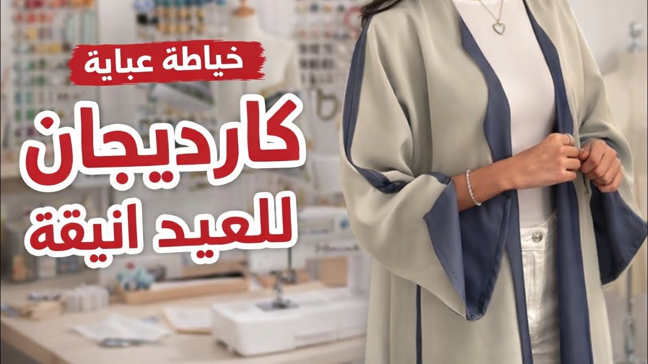 طريقة خياطة كارديجان| عباية بمرد مبطن وكمام بشرائط بشكل أنيق وطريقه سهله 