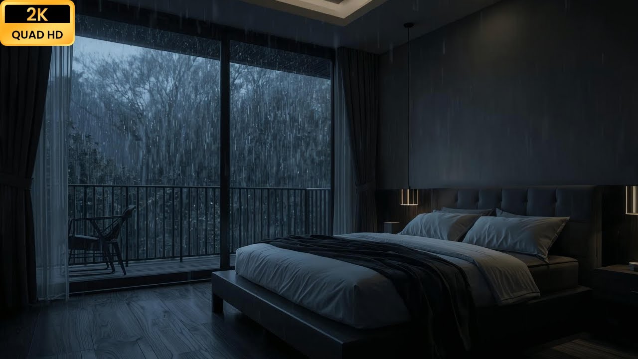 Dark Rainy Bedroom at Night for Deep Sleep 🌙🌧️