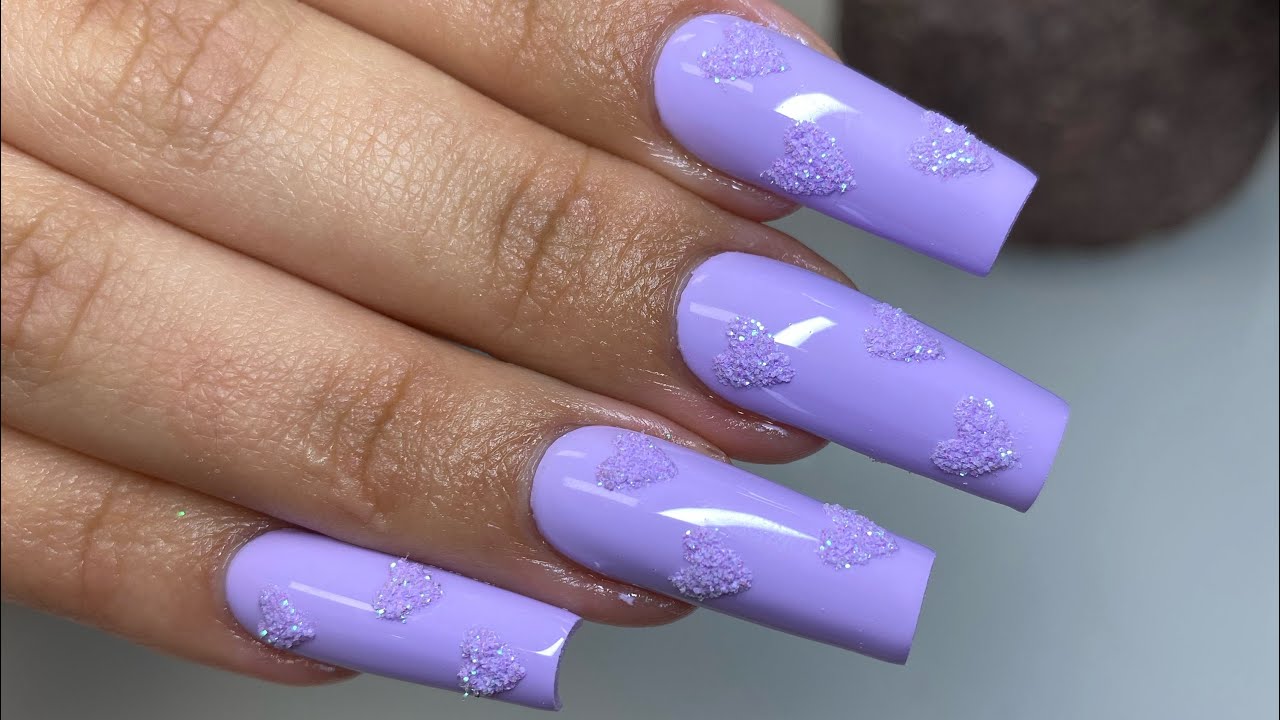 Apres Gel-X Nails | Sugar Glitter Heart Nails | Purple Nail Designs | Tapered Square Nails