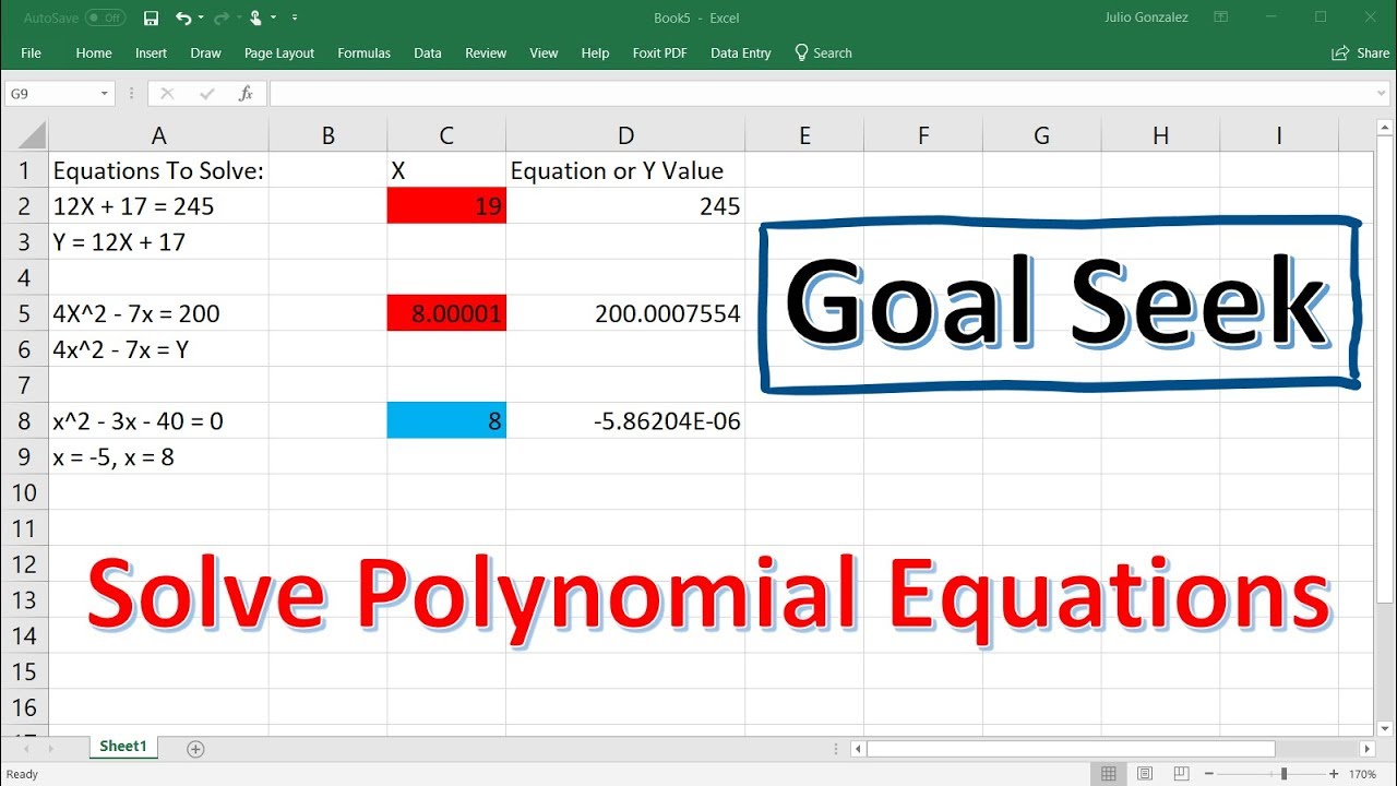 Solving Polynomial Equations Using Goal Seek In Excel