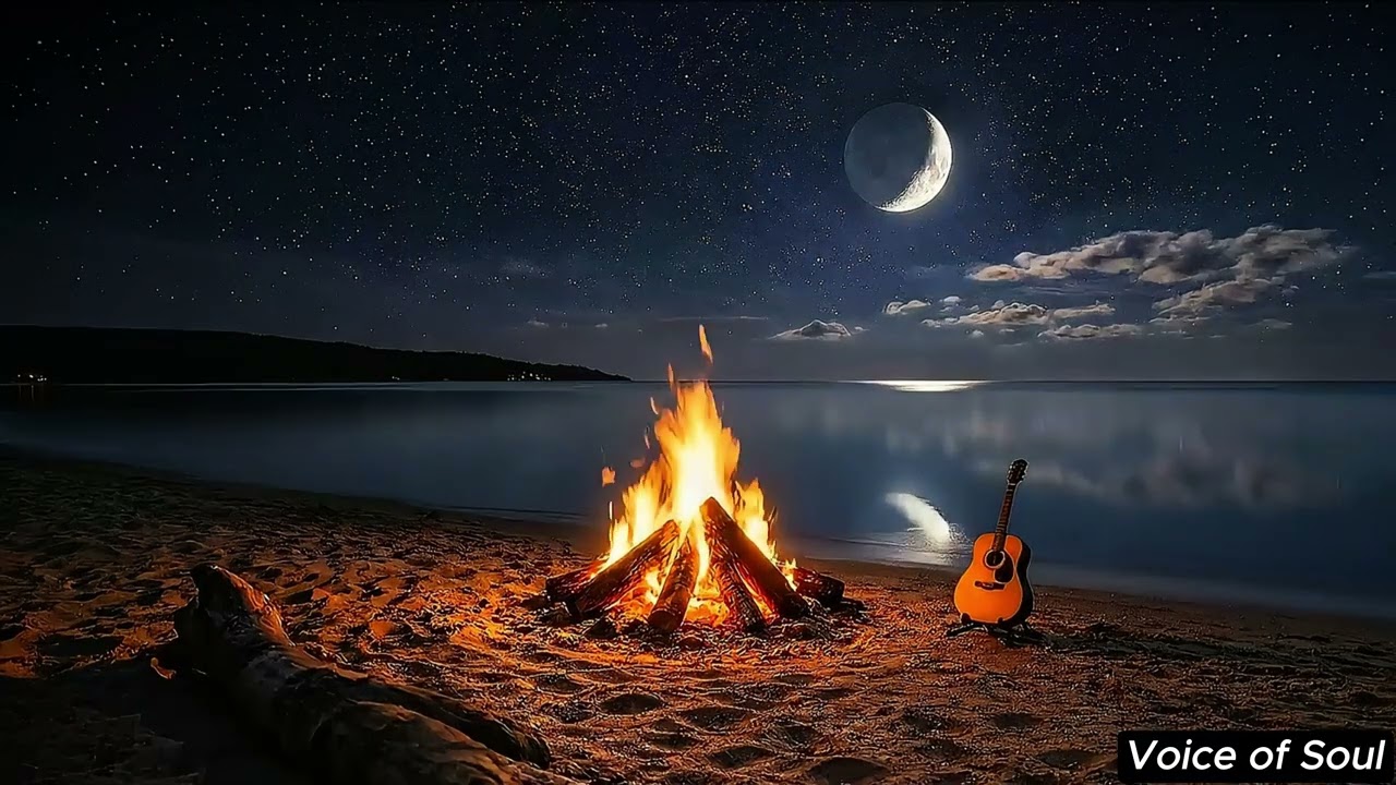Relaxing Campfire on the Beach at Night🔥Ocean Waves & Moon Ambience