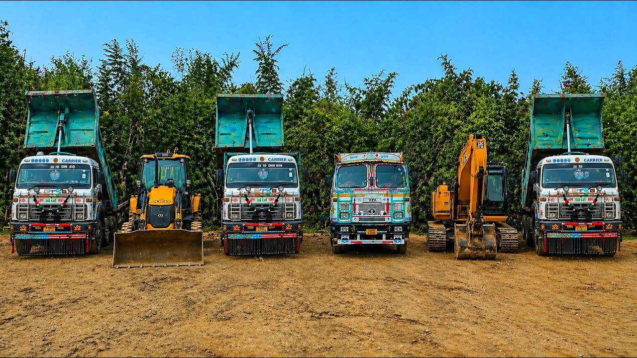 Yellow 🟡JCB3DX Backhoe Machine Loading in Swaraj 855 Tractor And Tata Truck 🚚 3180