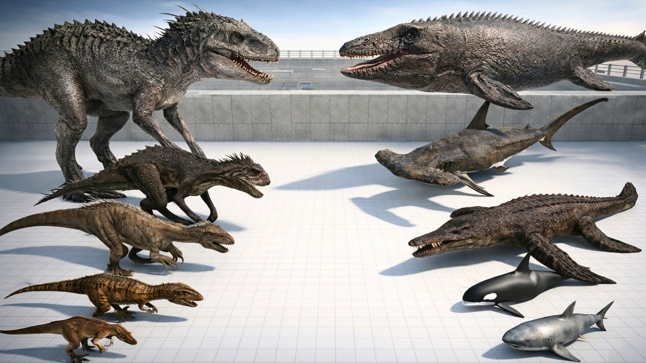 Dinosaurs vs Sea Monsters Power Test | Indominus Rex vs Mosasaurus | ARBS