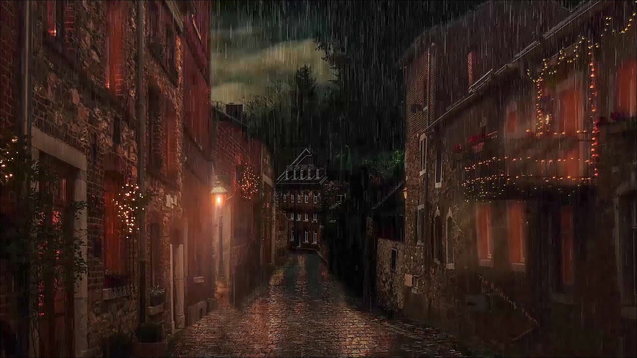 🎧 Rain on a alley at Night 10 Hour -Thunderstorm sounds and Rain Sounds | Rain Ambience | Study