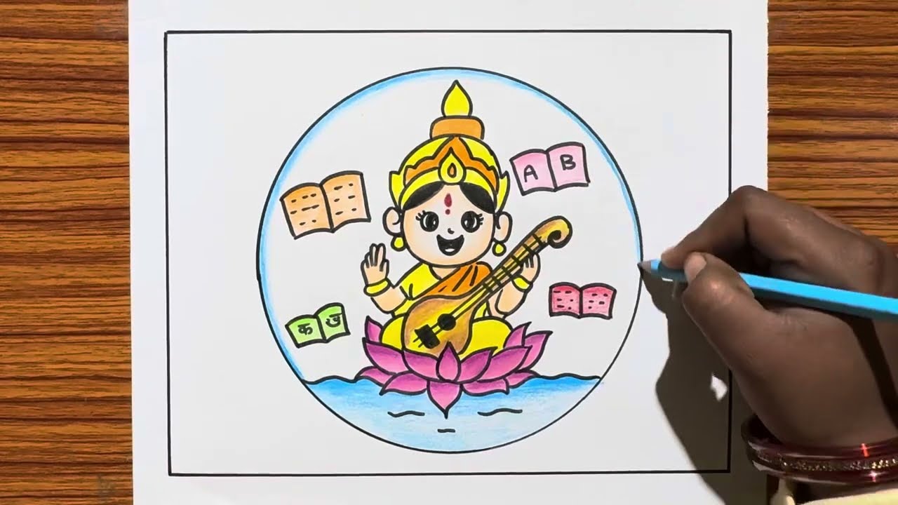Saraswati puja Drawing / Saraswati puja Special Drawing / Easy Saraswati Mata Drawing