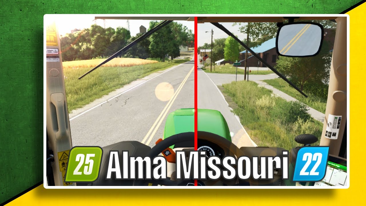 Mapa Alma, Missouri w FS25 vs FS22 - Por&oacute;wnanie