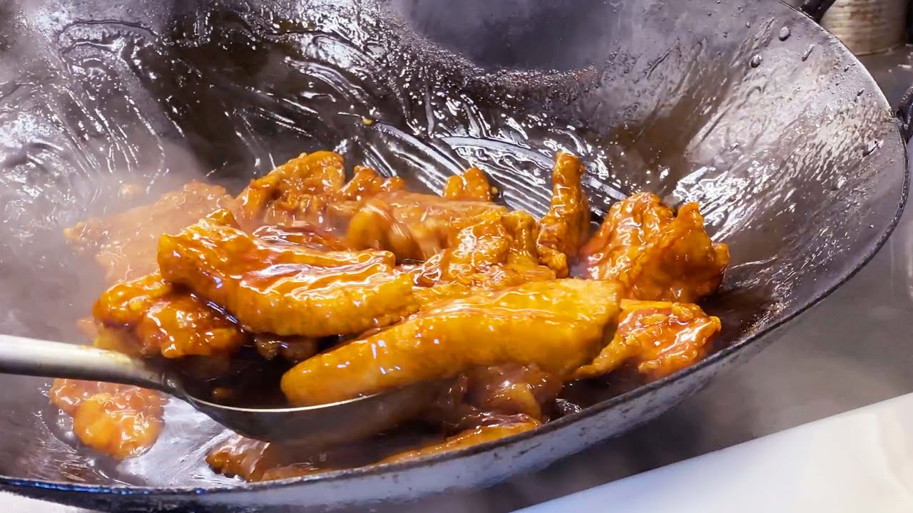 ２０人分の黒酢酢豚を一気に作る調理動画【まかない】Pork Ribs with Honey and  Rice Black Vinegar Sauce for 20 people