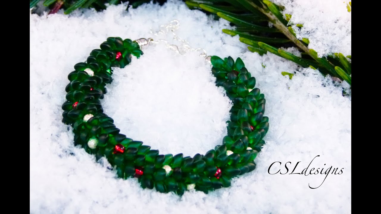 Christmas wreath beaded kumihimo bracelet | Christmas