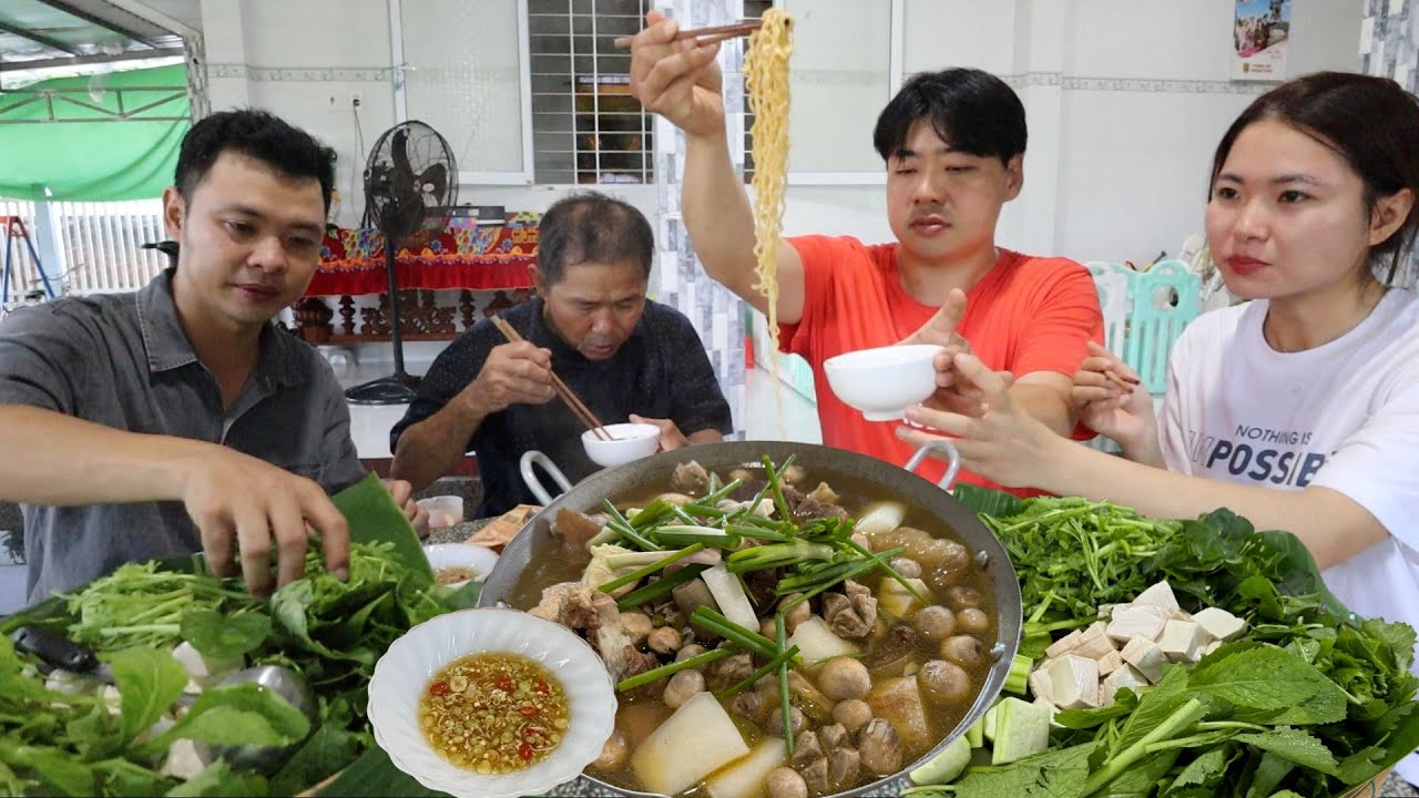 Vắng khá lâu nay chú 5 NẤU NỒI LẨU ĐUÔI BÒ NHÚNG VỚI RAU VƯỜN ĐÃI CẢ NHÀ