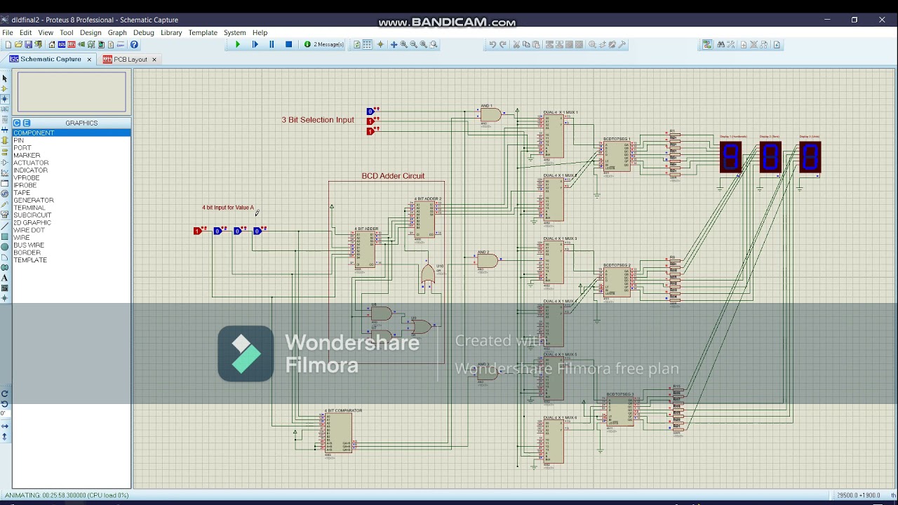Combinational circuit displaying variable data designed on Proteus (DLD)