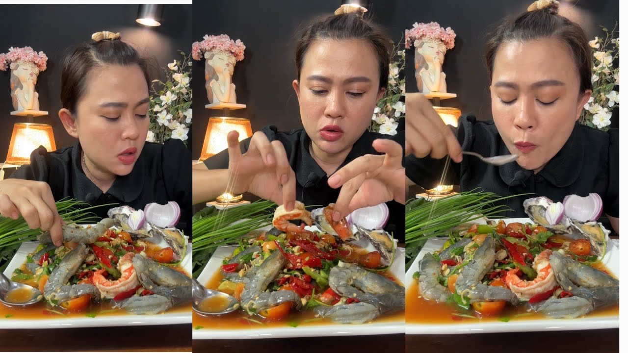 ยำกุ้งสดและกุ้งสะดุ้งอร่อยมากเผ็ดนัวแซ่บสะใจมาเด้อค่ะ6/1/69