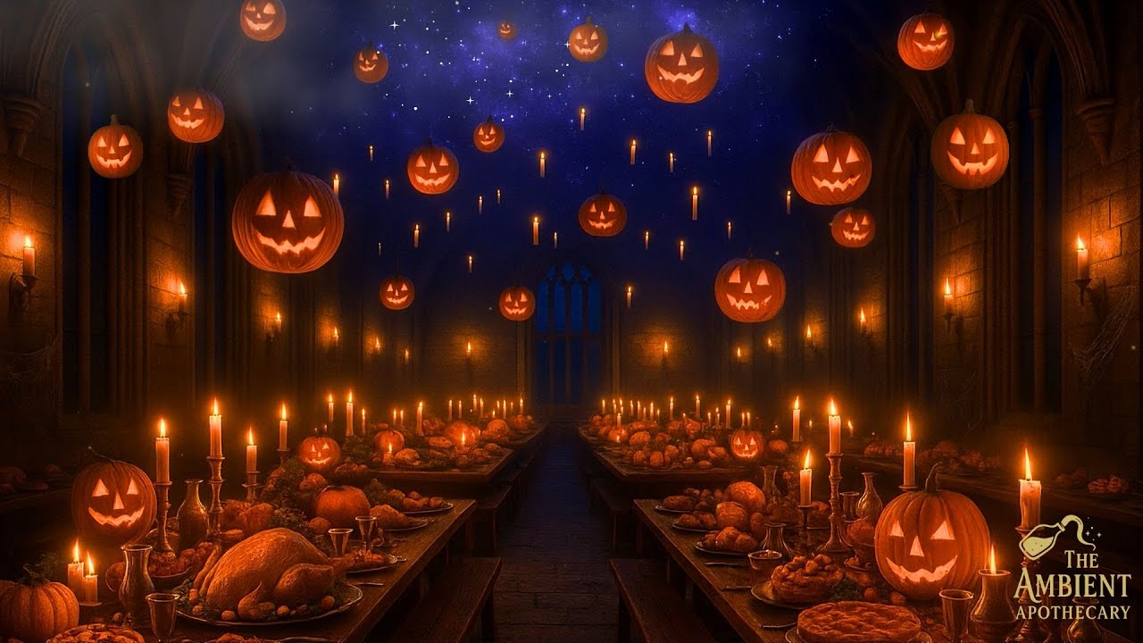 Halloween At Hogwarts In The Great Hall🎃🦇 | Harry Potter Halloween Music & Ambience