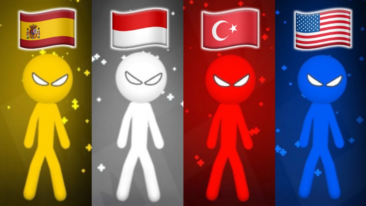 Spain vs Indonesia vs Turkey vs USA in the game Stickman Party | INTERNATIONAL GAMES 🗺️
