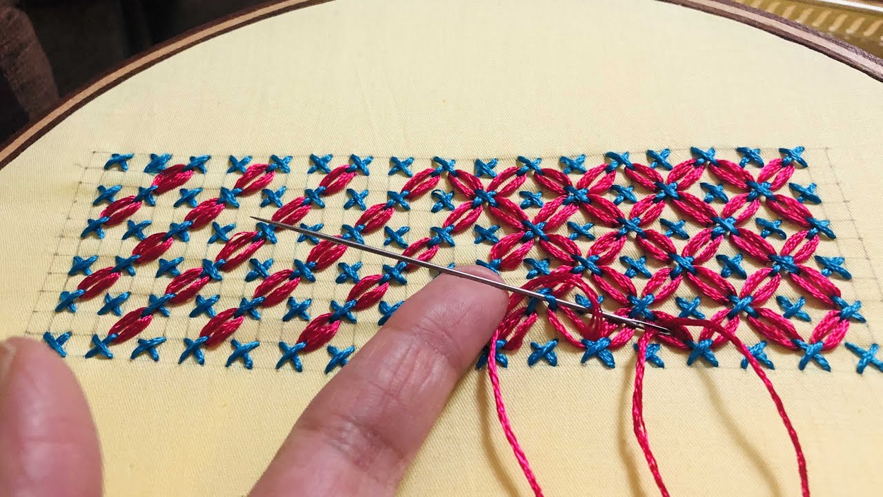 Latest Gingham And Chicken Scratch  Border Hand Embroidery For Sleeves  - Shashico Embroidery Types