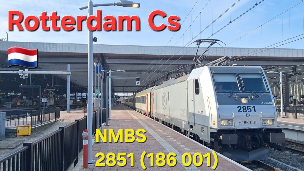 NMBS 2851 (186 001) + Eurocity 9232 vertrekt van station Rotterdam Centraal op 18-2-2026