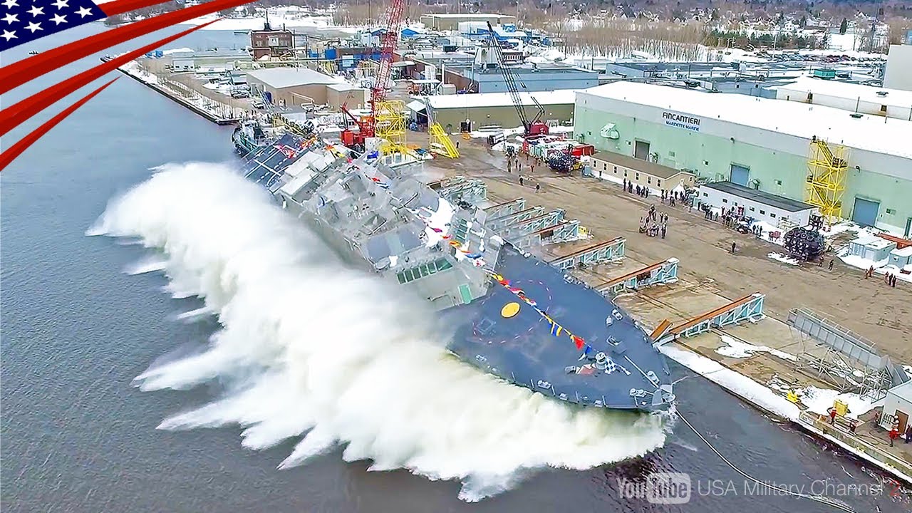 【豪快！】米軍戦闘艦の進水式・横滑りを採用した訳は？フリーダム級12隻すべて見せます