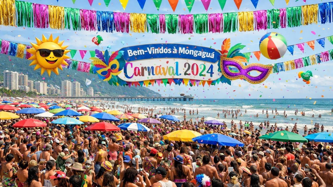 EXPLODIU! Praia de Mongaguá lotada neste sábado de Carnaval! 🎭🌊14/2/26