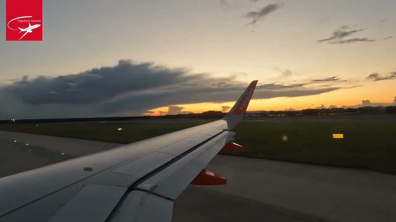 easyJet A320neo Sunset Takeoff from Manchester to Agadir | Wing View | EZY2285
