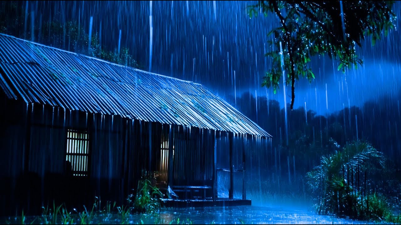 Very Heavy Rain on a Tin Roof to Sleep Immediately with Powerful Thunder Sounds Deep in the Forest