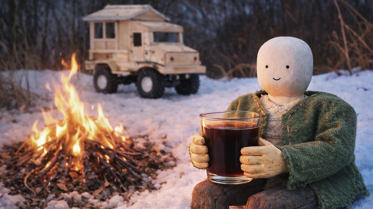Cozy camping with a RC DIY crawler ❄️ ☕️ 🪵