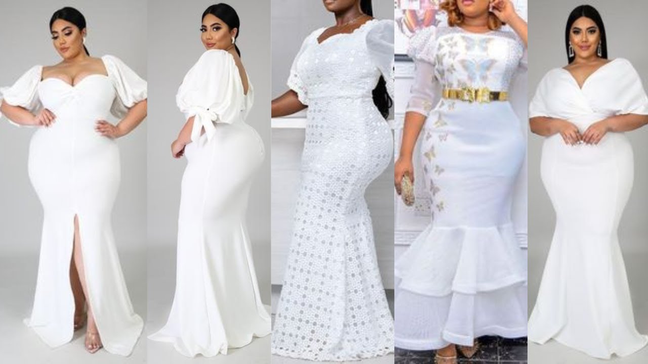 White maxi gowns for ladies; White Dresses for beautiful plus size ladies