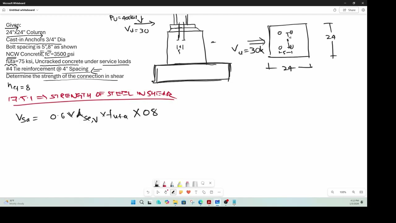 Worked out example Shear capacity of a conenction-ACI-318