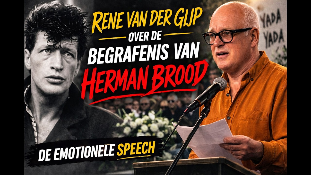 Rene van der Gijp op de begrafenis van Herman Brood