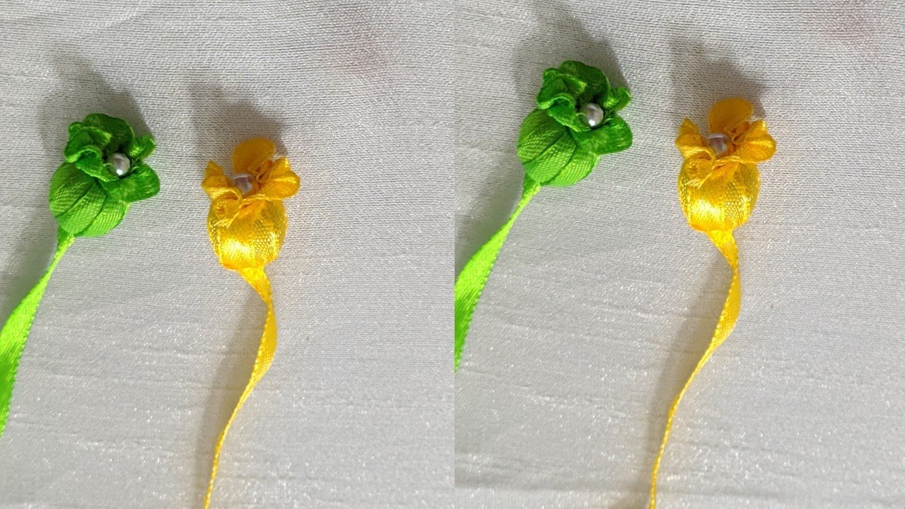 Very easy hand Embroidery : mini ribbon flower design tutorial | hand Embroidery