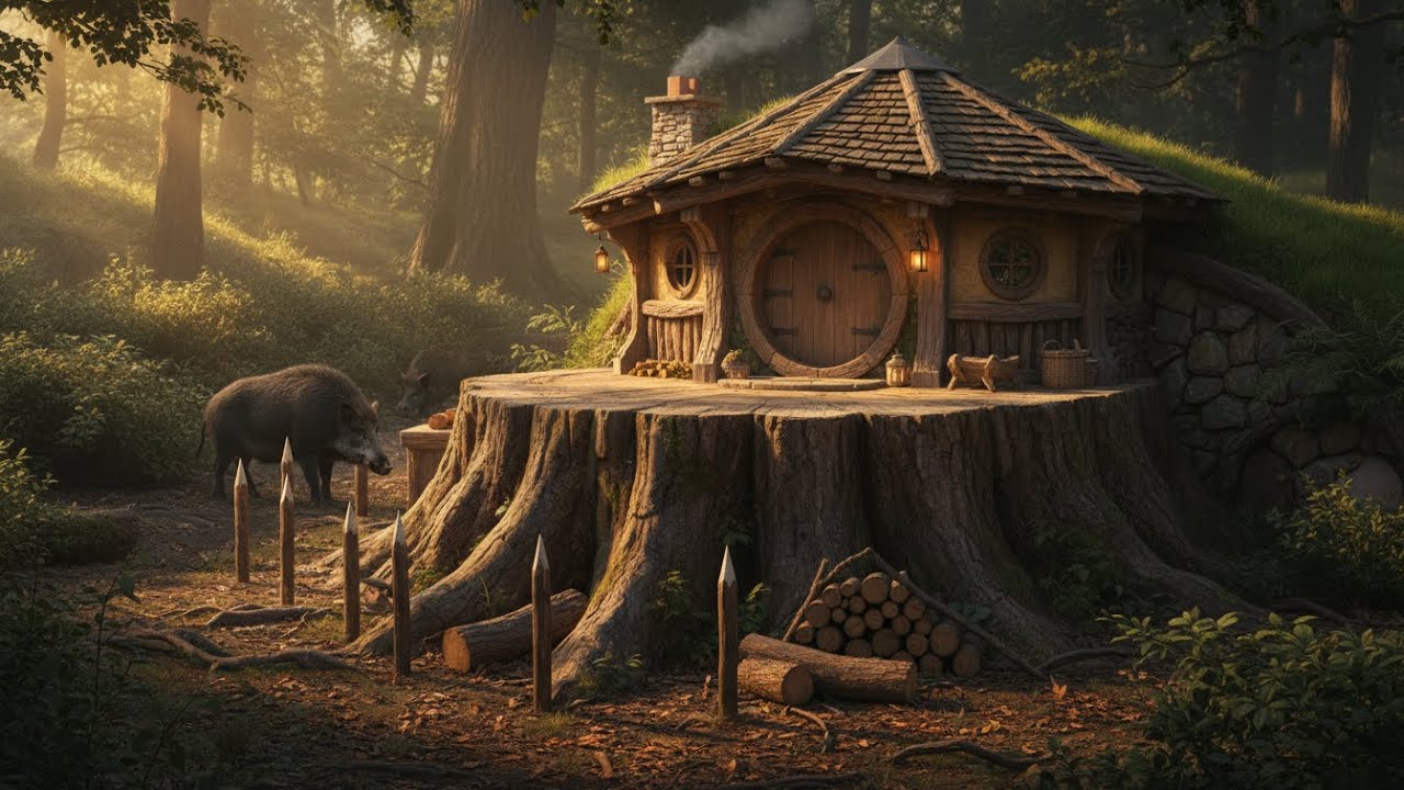 Build a Complete and Warm Shelter Under a Giant Oak Tree. Survival, Bushcraft