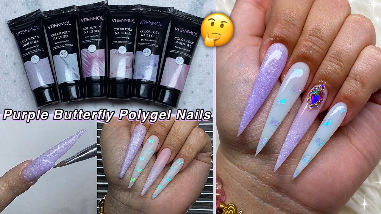 TRYING A $20 VRENMOL POLYGEL KIT! ENCAPSULATED PURPLE BUTTERFLY POLYGEL NAILS | Nail Tutorial