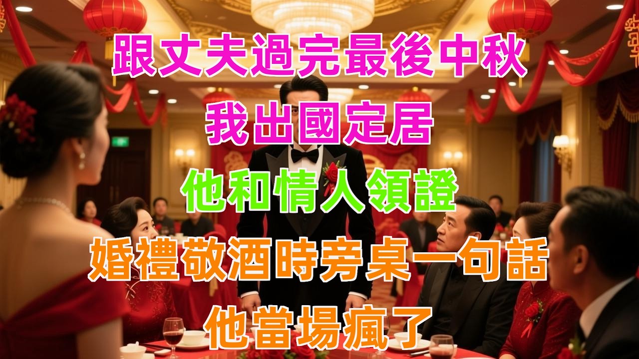 跟丈夫過完最後中秋，我出國定居，他和情人領證，婚禮敬酒時旁桌一句話，他當場瘋了！