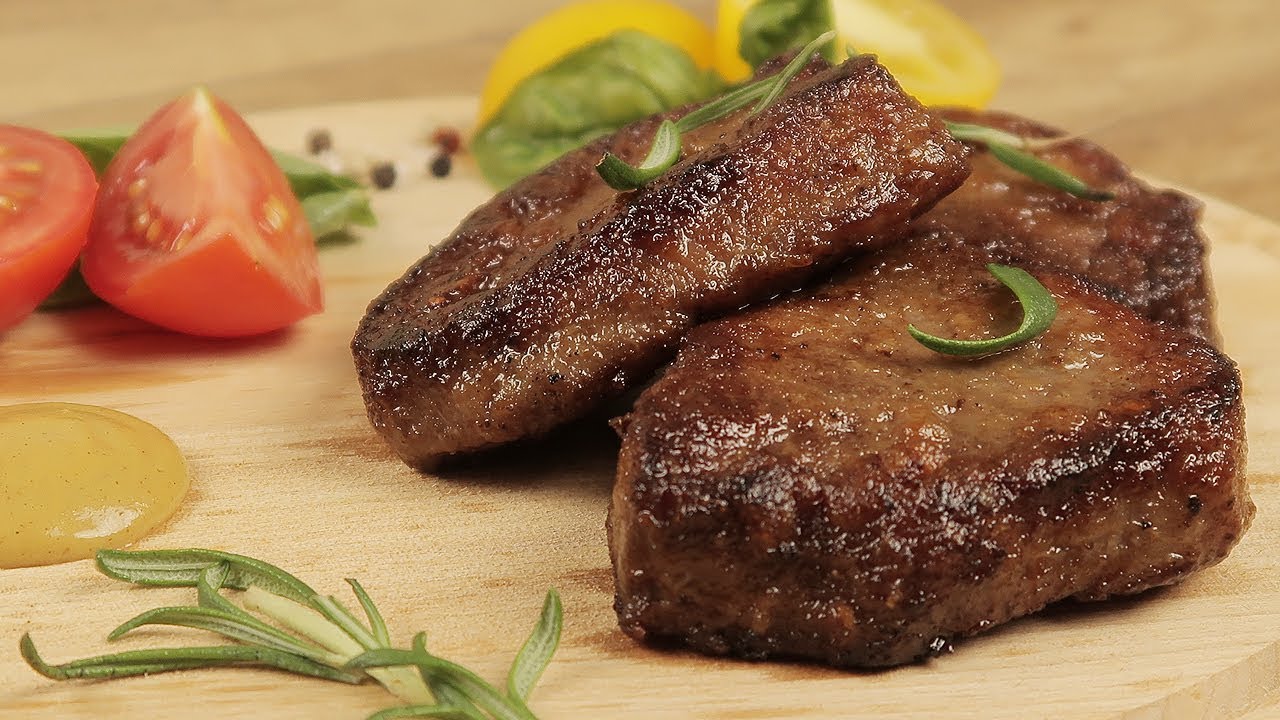 Juicy veal steak in a spicy marinade. Delicious.