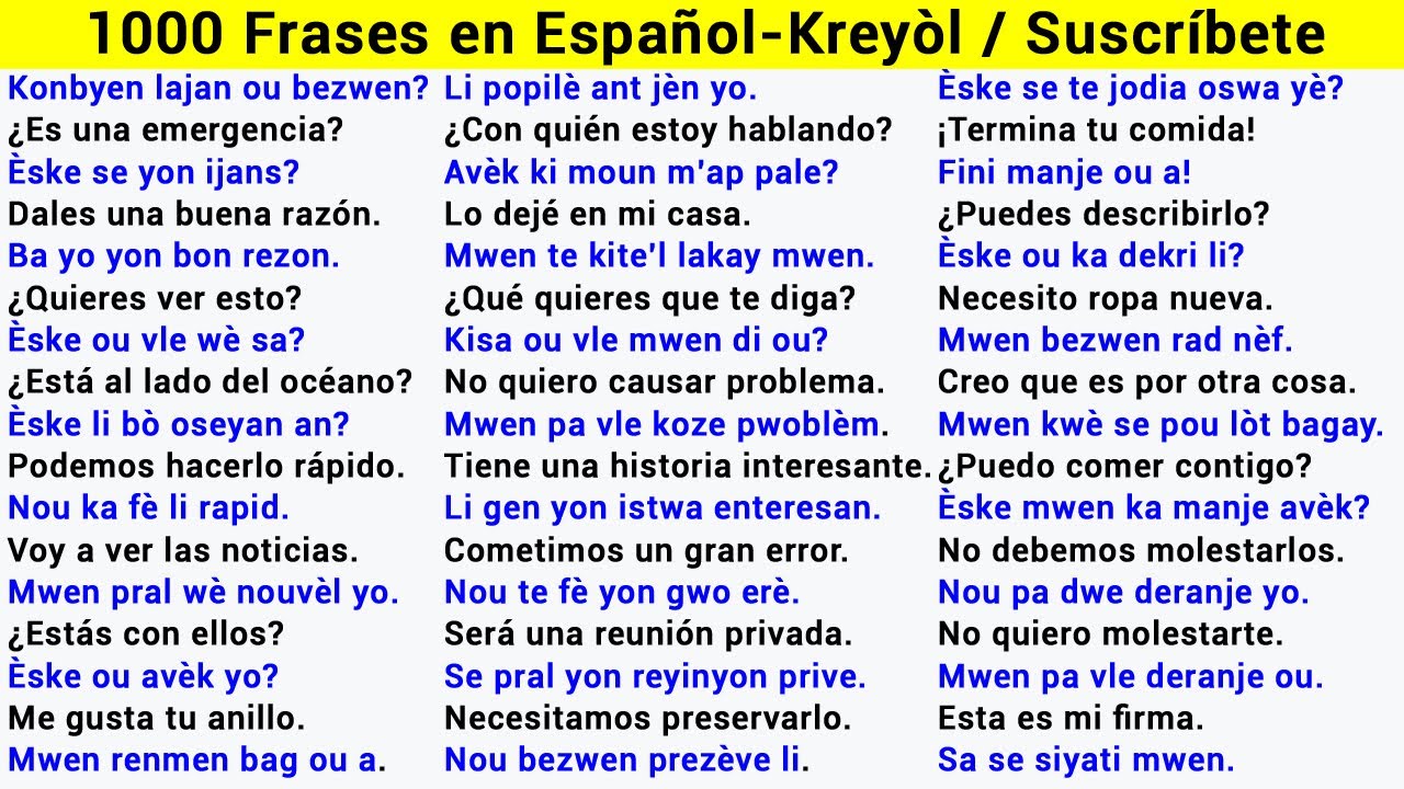 1000 Frases en Criollo Haitiano y Español =  1000 fraz an kreyòl ayisyen ak panyòl pou aprann pi vit