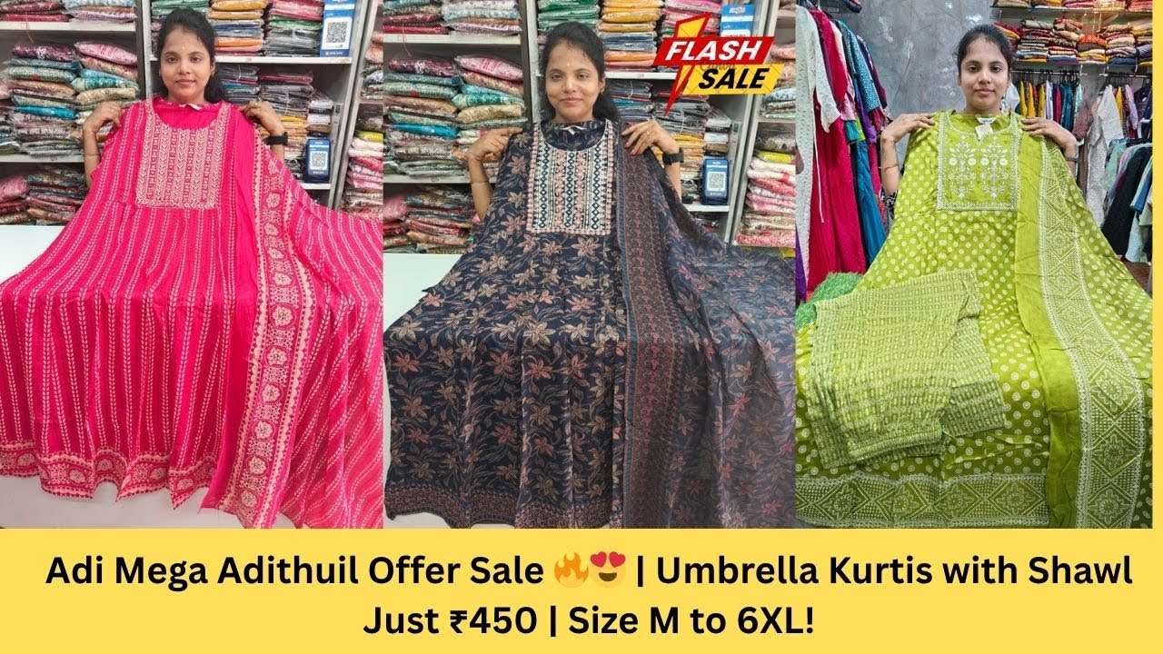 Adi Mega Sale 😍 Umbrella Kurtis with Shawl at ₹450 Only! M to 6XL | Limited Time Offer