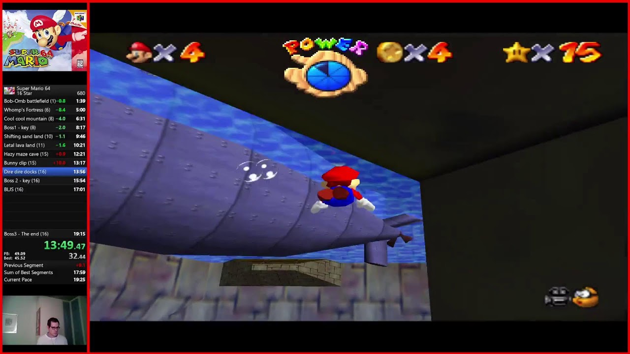 Super Mario 64 - 16 stars  for 18 (PB 19.15)