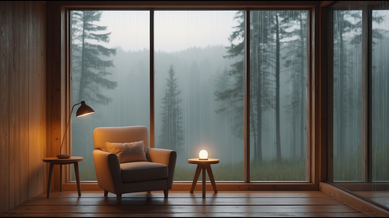 Forest Rain Nook | Cozy Cabin Reading Chair with Gentle Rain Sounds