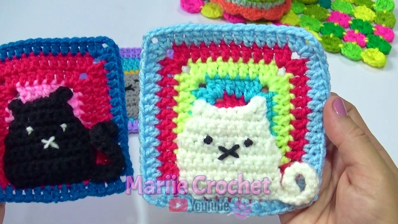 CUADRO GANNY CON GATITOS TEJIDO A CROCHET