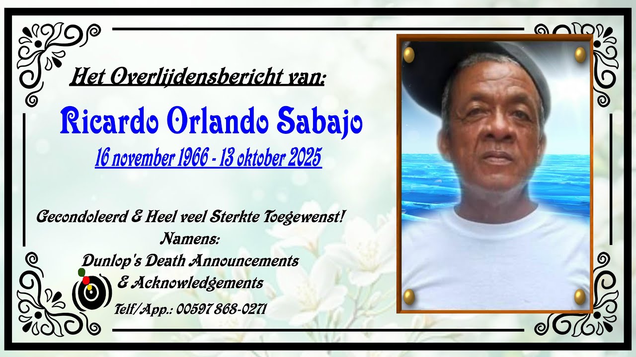 Het overlijdensbericht van: Ricardo Sabajo
