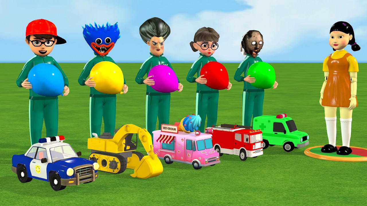 Scary Teacher 3D vs Squid Game Thowing Balloon to Color Car Level Max Challenge