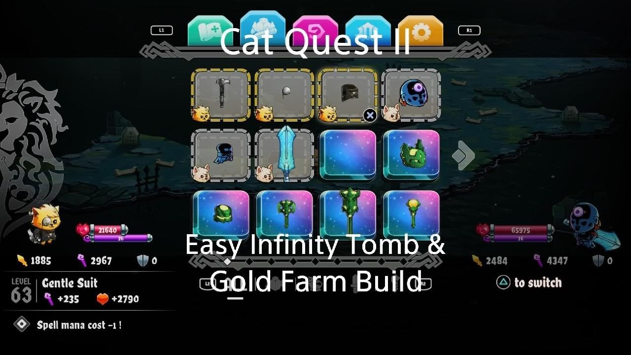 Cat Quest II. Easy Infinity Tomb & Hedgehog Gold Farm Build.