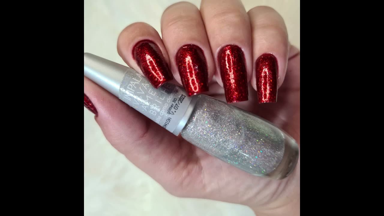 dica de unha esmaltada Vermelho glitter bem chamativo
