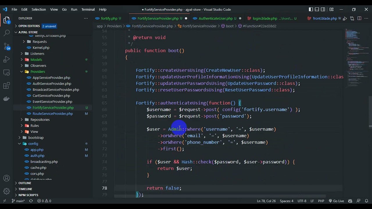 13.3 - Laravel Fortify: Custom Authentication (Fortify::authenticateUsing)