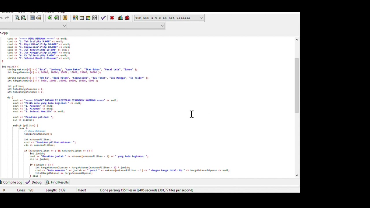 Mini Program Menu Makanan dan Minuman Sederhana Dengan Menggunakan Array- CC++