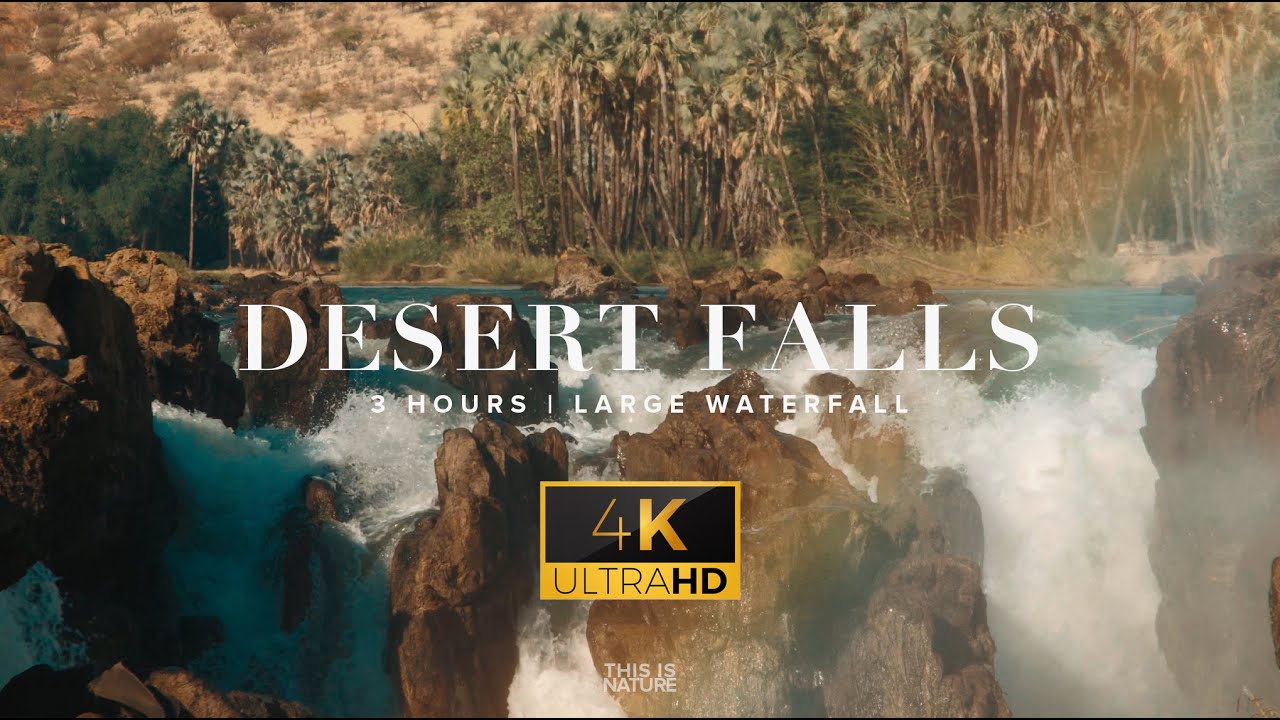 DESERT FALLS (4K UHD) | Heavy Waterfall - 3 Hours - Relaxing Nature Sleep Sounds - Meditation ASMR