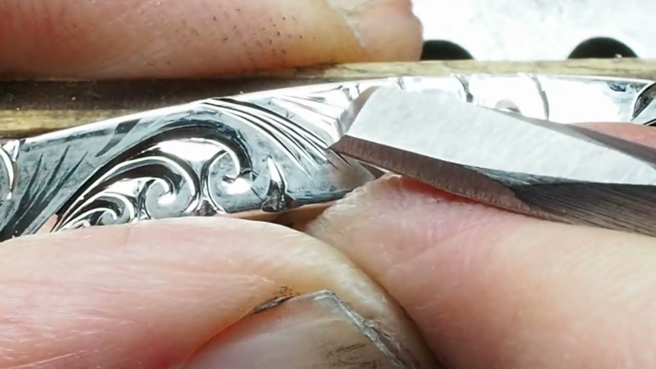 Hand Engraved Sterling Silver Carved Scroll Cuff Bracelet