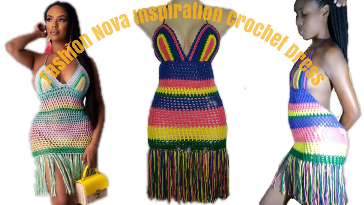 How to Crochet Dress | Crochet Cover up Dress. #crochetrainbowfestivalfringe #crochetfringedress