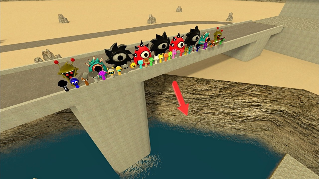SPARTAN Kicks Every Sprunki Character off the Giant Bridge into Water! | Garry's Mod